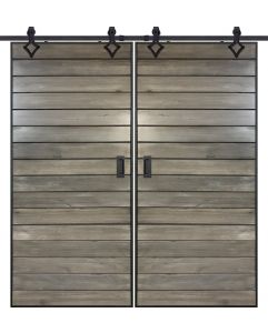 Horizontal Iron Plank Double Barn Door- Knotty Alder