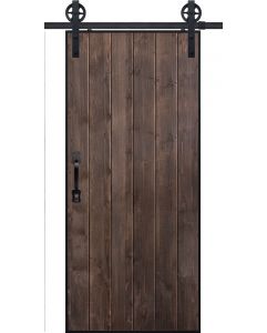 Vertical Iron Plank Single Barn Door- Knotty Alder