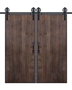 Vertical Iron Plank Double Barn Door- Knotty Alder