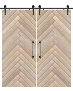 Chevron 4 Rustic Farmhouse Barn Double Door, Pine
