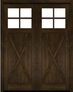 Mahogany Craftsman 4 Lite, Top View SDL Crossbuck Panel Shaker Double Door