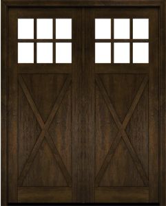 Mahogany Craftsman 6 Lite, Top View SDL Crossbuck Panel Shaker Double Door
