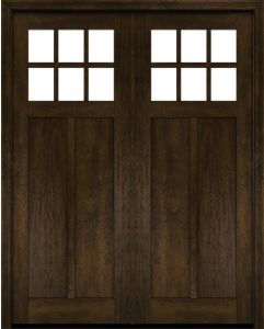 Mahogany Craftsman 6 Lite, Top View SDL 2 Panel Shaker Double Door