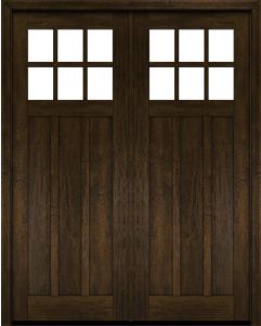 Mahogany Craftsman 6 Lite, Top View SDL 3 Panel Shaker Double Door