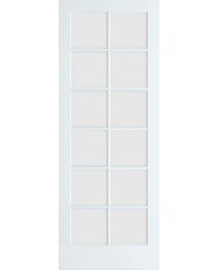 8-0 Primed 12 Lite French Single Slab Door, Clear Tempered Glass