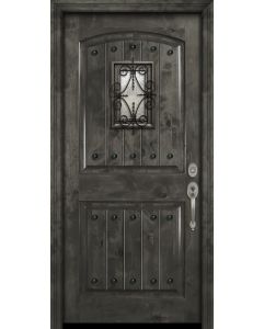 42" x 80" Arch 2 Panel Estancia Alder Door with Speakeasy & Clavos