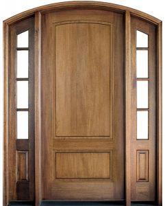 Mahogany Trinity 2 Panel Impact Single Door/2 SDL Sidelite Arch Top