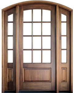 Mahogany Trinity SDL 12 Lite Impact Single Door/2Sidelite Arch Top, 1-3/4 Thick
