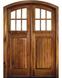Craftsman Mahogany Linville 6 Lite Impact Double Door/Arch Top