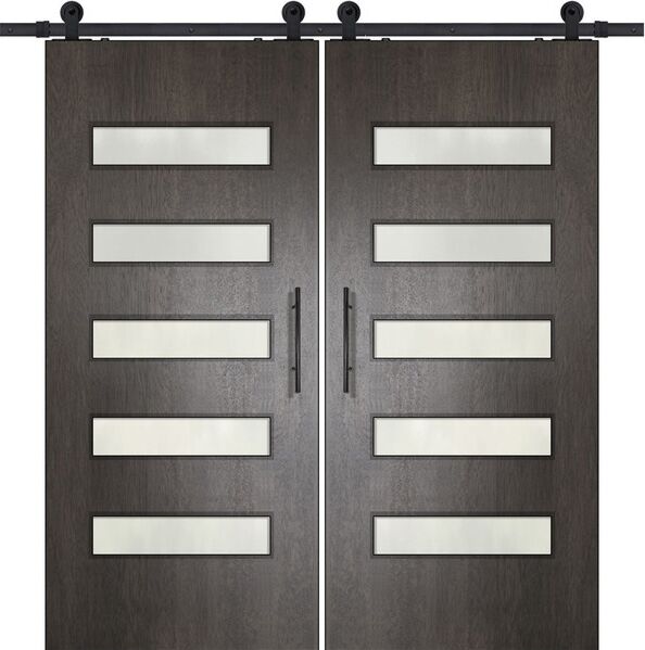36" x 80" Mahogany 5 Lite Beverely TDL Double Barn Door