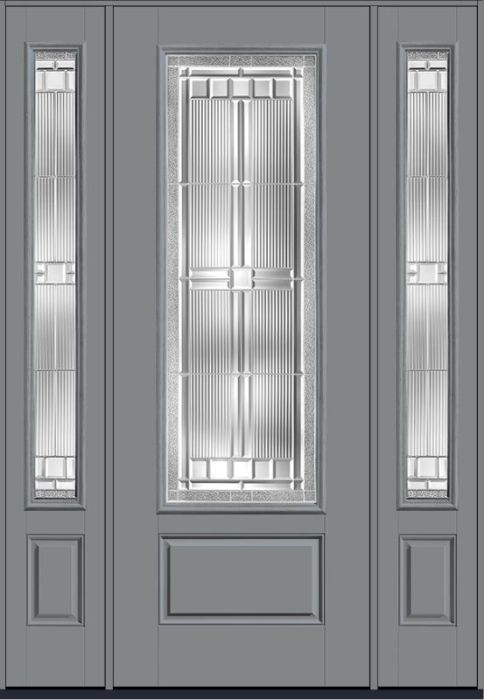 96 Saratoga 3/4 Lite 1 Panel Smooth Fiberglass Single Door,Sidelites , WBD Impact