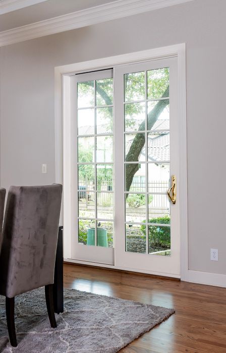 Low-e 96" Full Lite, 12 Lite SDL Fiberglass Gliding Double Door, Impact Rated