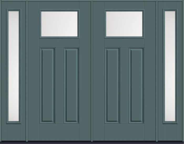 80 Satin Etch Craftsman Top View 2 Panel Smooth Fiberglass Double Door,Sidelites , WBD Impact