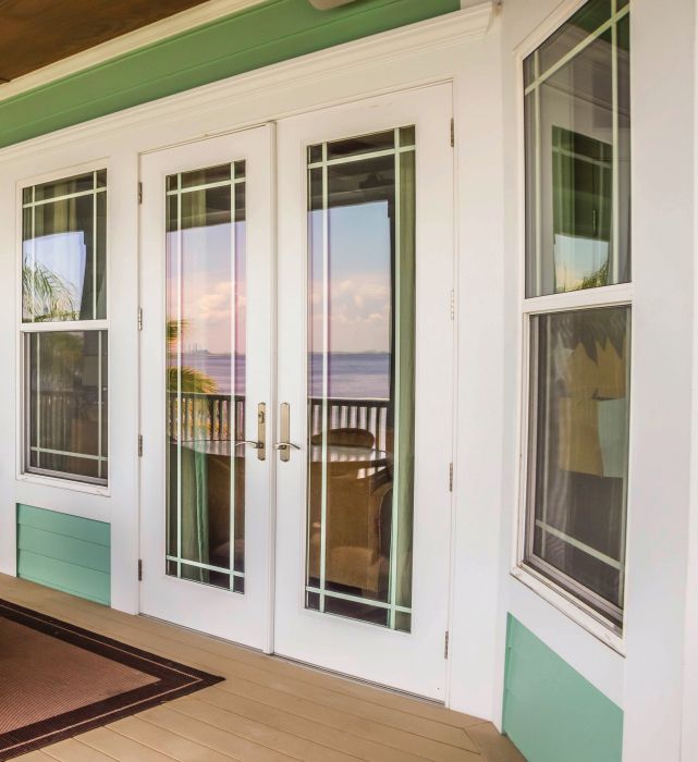 Low-e Full Lite, 10 Lite SDL Fiberglass Double Door, Impact Rated
