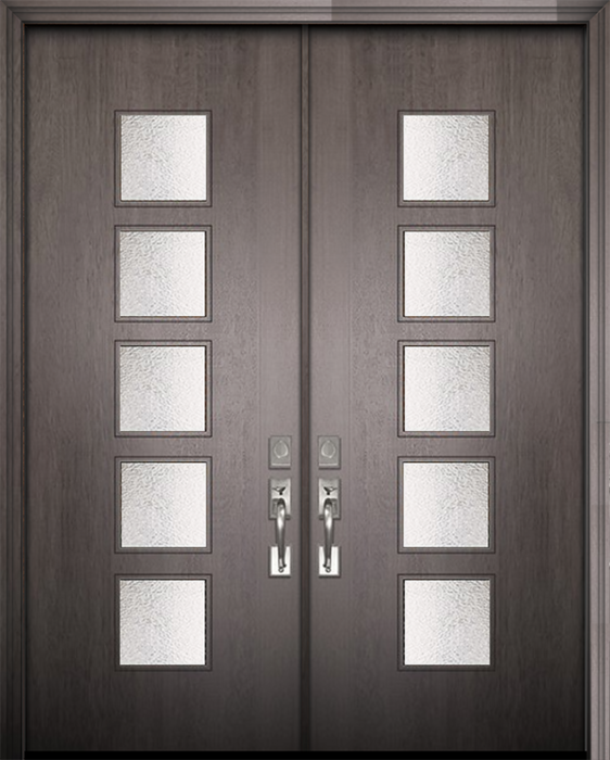42" x 96" Double Venice Woodcraft Mahogany Contemporary Door w/Textured Glass