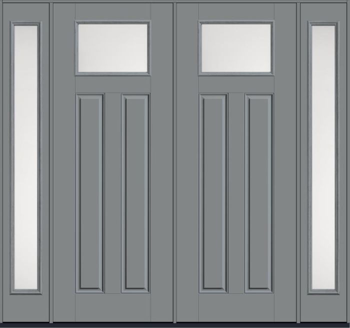 96 Satin Etch Craftsman Top View 2 Panel Smooth Fiberglass Double Door,Sidelites , WBD Impact