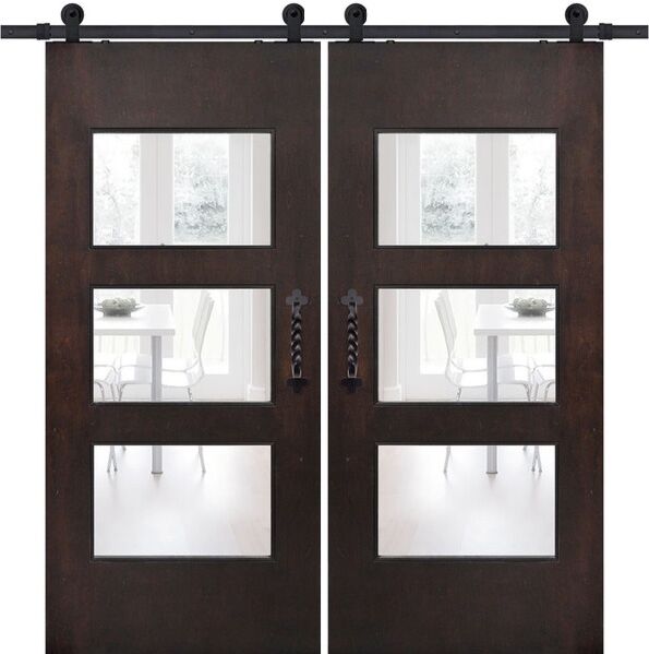 80" 3-Lite Santa Monica Contemporary Birch Double Door