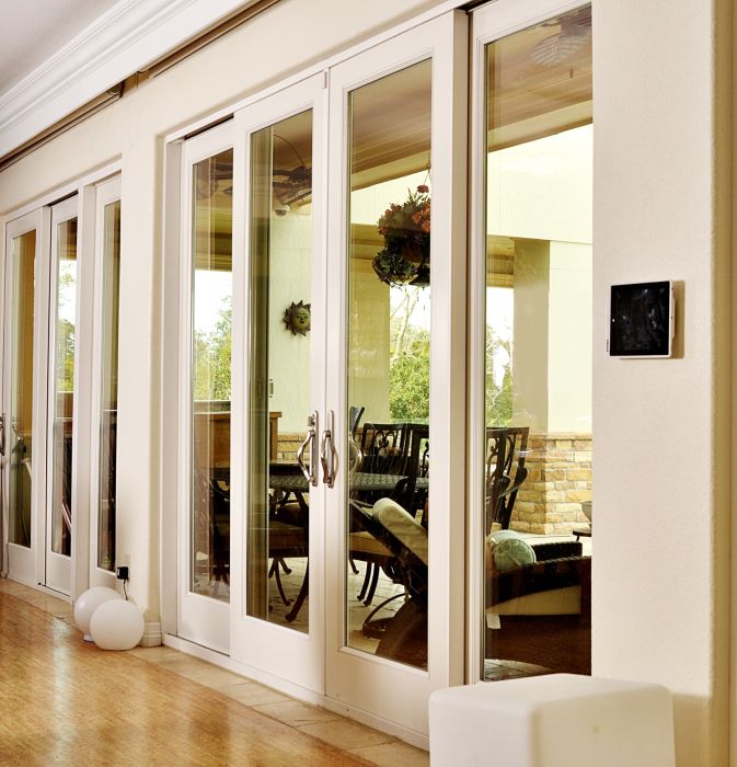 Low-e 96" Full Lite Fiberglass Gliding Quadruple Door, Impact Rated