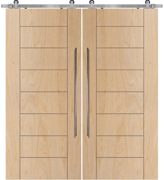 107" Birch Brentwood Solid Contemporary Double Barn Door