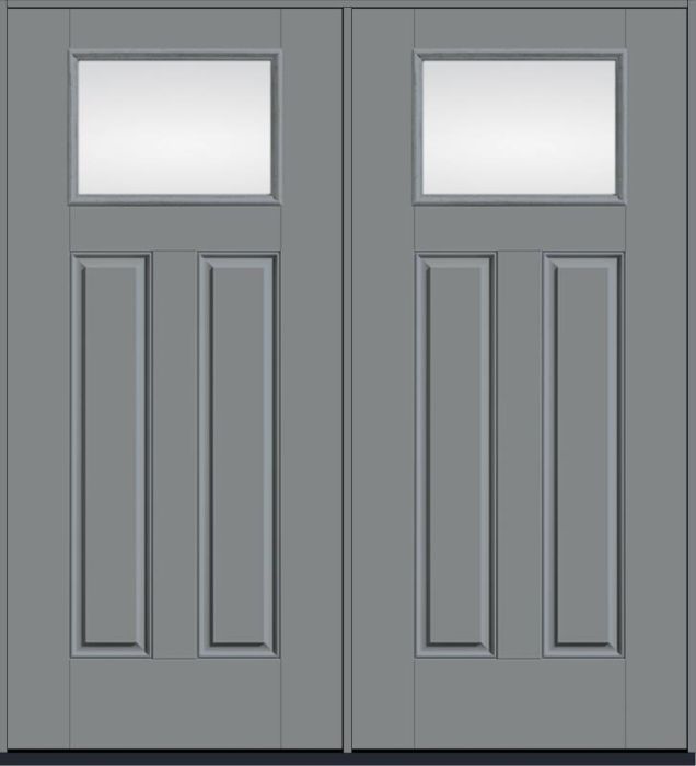 80 Low-E Craftsman Top View 2 Panel Smooth Fiberglass Double Doors , WBD Impact
