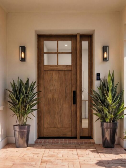 CRF-P1G4 | 96"  | Mahogany Wood SDL 4 Lite 1-3/4" Exterior Door with One Sidelite - DIY RTA Kit