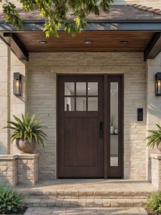 CRF-P1G6 | 80"  | Mahogany Wood SDL 6 Lite 1-3/4" Exterior Door with One Sidelite - DIY RTA Kit