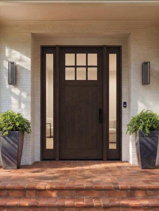 CRF-P1G6 | 96"  | Mahogany Wood SDL 6 Lite 1-3/4" Exterior Door with Two Sidelites - DIY RTA Kit