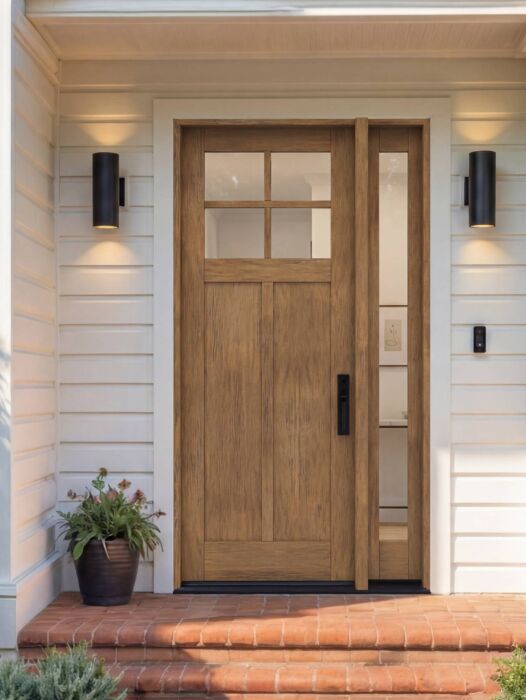 CRF-P2G4 | 96"  | Mahogany Wood SDL 4 Lite 1-3/4" Exterior Door with One Sidelite - DIY RTA Kit