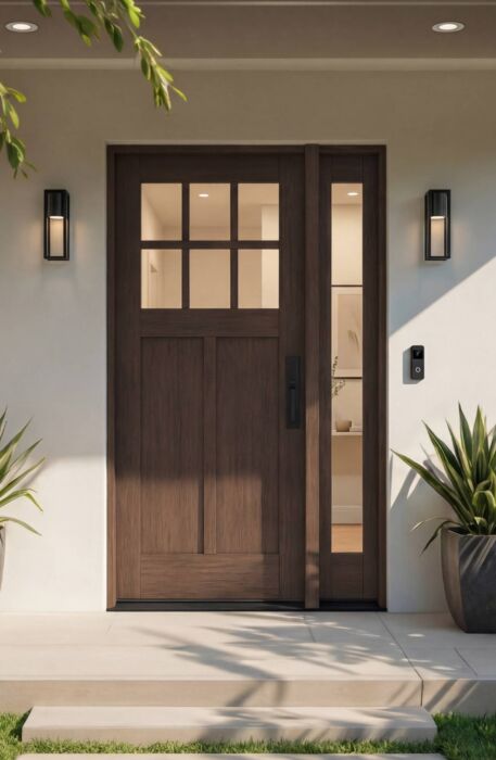 CRF-P2G6 | 80"  | Mahogany Wood SDL 6 Lite 1-3/4" Exterior Door with One Sidelite - DIY RTA Kit