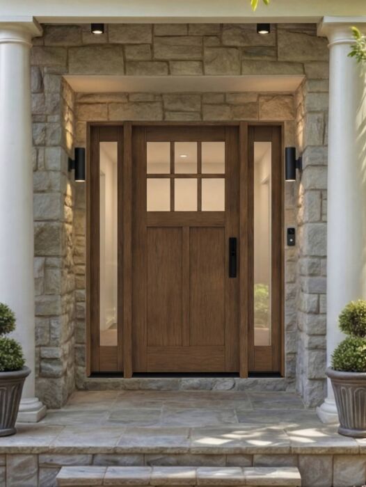 CRF-P2G6 | 80"  | Mahogany Wood SDL 6 Lite 1-3/4" Exterior Door with Two Sidelites - DIY RTA Kit