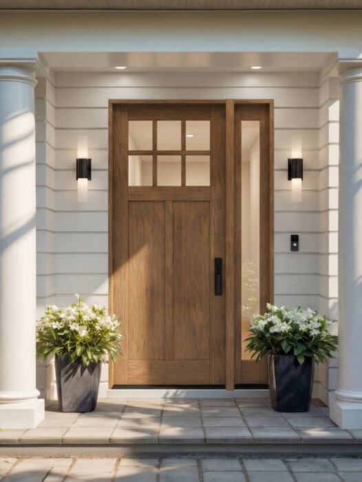 CRF-P2G6 | 96"  | Mahogany Wood SDL 6 Lite 1-3/4" Exterior Door with One Sidelite - DIY RTA Kit