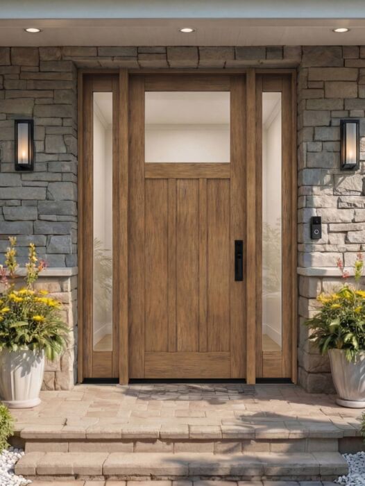 CRF-P3G1 | 96"  | Mahogany Wood Top View 1-3/4" Exterior Door with Two Sidelites - DIY RTA Kit