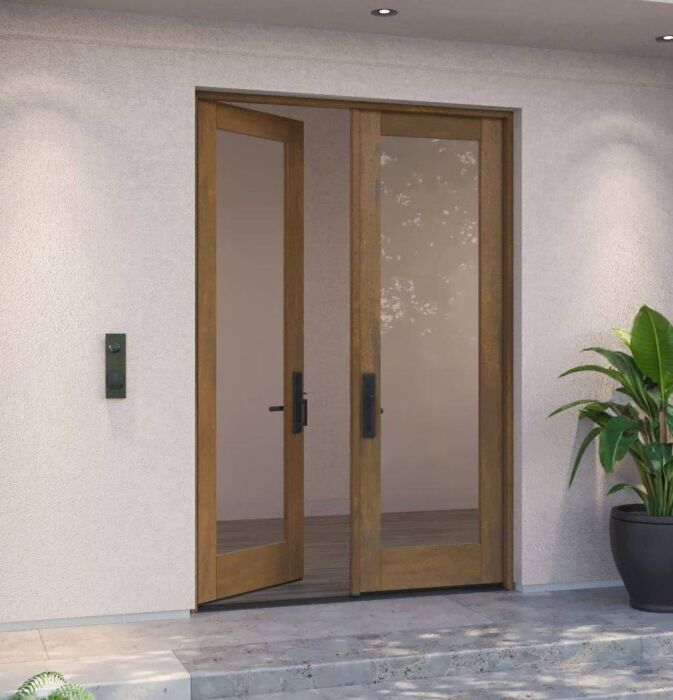 G101 | 96"  | Mahogany Wood Full Lite 1-3/4" Exterior Double Door - DIY RTA Kit