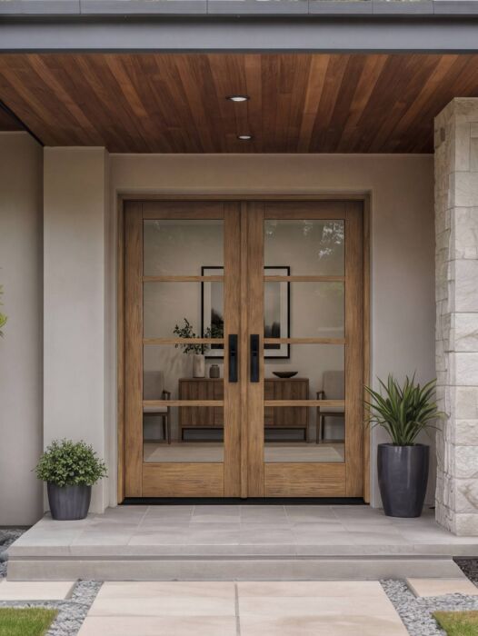 G10402 | 80"  | Mahogany Wood SDL Full Lite,4 Lite 1-3/4" Exterior Double Door - DIY RTA Kit