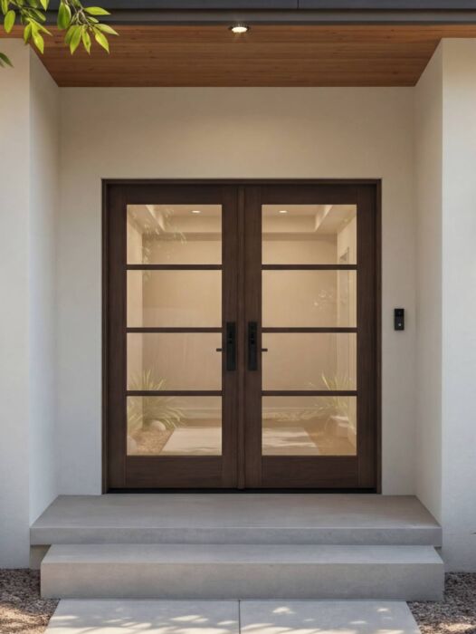 G10402 | 80"  | Mahogany Wood SDL Full Lite,4 Lite 1-3/4" Exterior Double Door - DIY RTA Kit