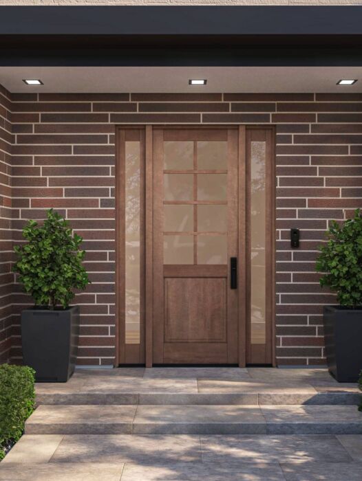G5008 | 96"  | Mahogany Wood SDL 1/2 Lite,8 Lite 1-3/4" Exterior Door with Two Sidelites - DIY RTA Kit