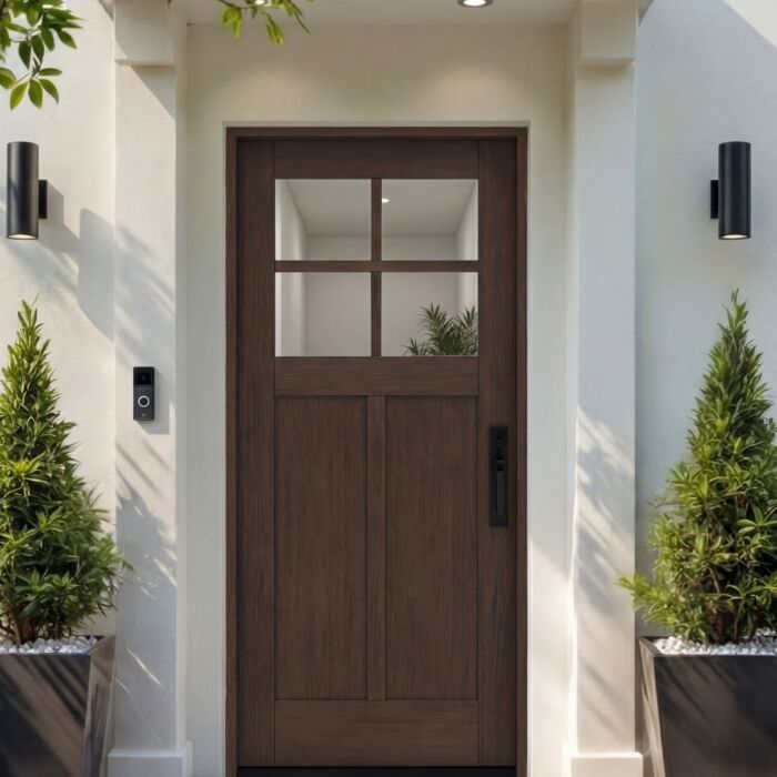CRF-P2G4 | 80" Slab | Mahogany Wood SDL 4 Lite 1-3/4" Exterior Single Slab Door