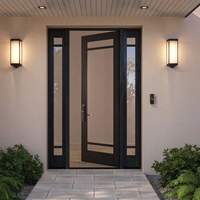 G10302 | 96"  | Mahogany Wood SDL Full Lite,3 Lite 1-3/4" Exterior Door with Two Sidelites - DIY RTA Kit