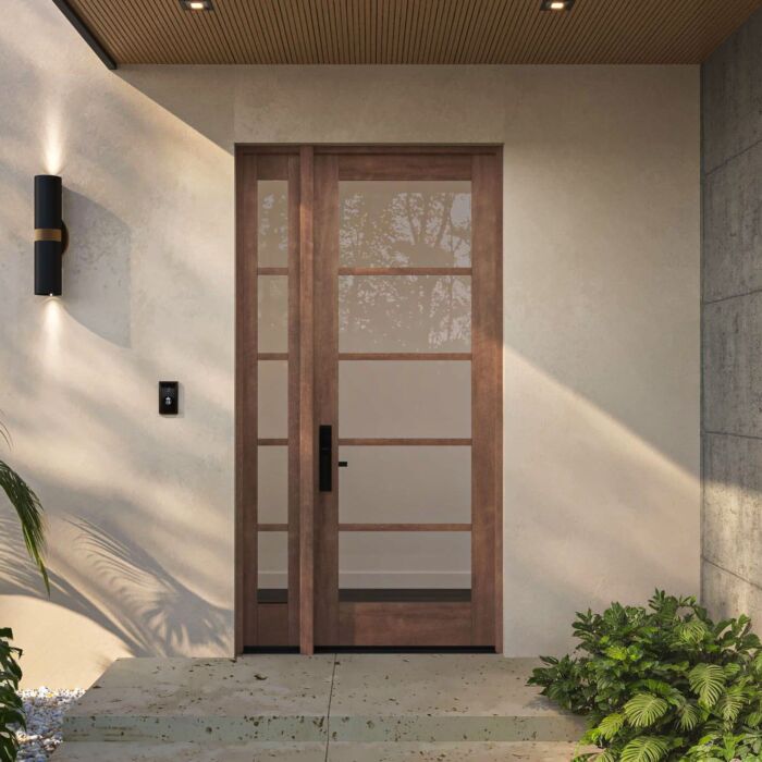 G105 | 96"  | Mahogany Wood SDL Full Lite,5 Lite 1-3/4" Exterior Door with One Sidelite - DIY RTA Kit