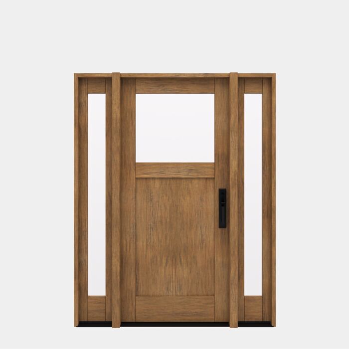 CRF-P1G1 | 80"  | Mahogany Wood Top View 1-3/4" Exterior Door with Two Sidelites - DIY RTA Kit