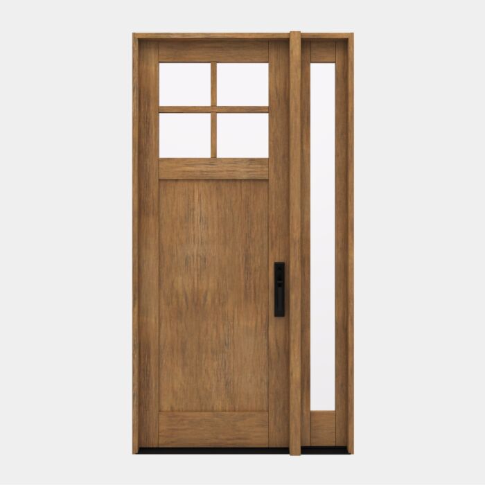 CRF-P1G4 | 96"  | Mahogany Wood SDL 4 Lite 1-3/4" Exterior Door with One Sidelite - DIY RTA Kit