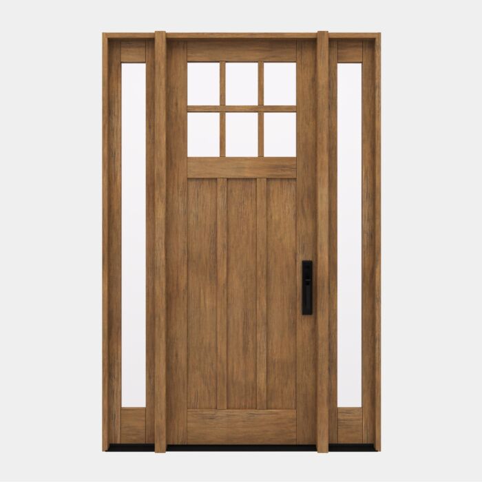 CRF-P3G6 | 96"  | Mahogany Wood SDL 6 Lite 1-3/4" Exterior Door with Two Sidelites - DIY RTA Kit
