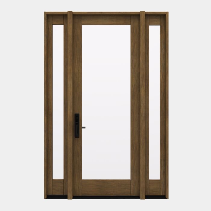 G101 | 96"  | Mahogany Wood Full Lite 1-3/4" Exterior Door with Two Sidelites - DIY RTA Kit