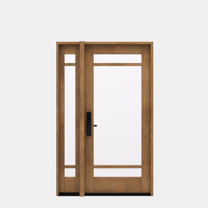 G10302 | 80"  | Mahogany Wood SDL Full Lite,3 Lite 1-3/4" Exterior Door with One Sidelite - DIY RTA Kit