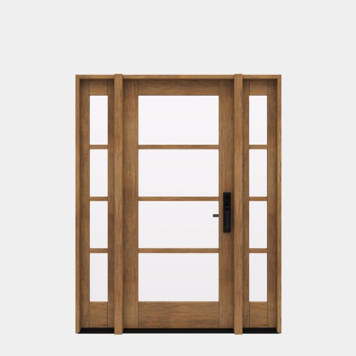 G10402 | 80"  | Mahogany Wood SDL Full Lite,4 Lite 1-3/4" Exterior Door with Two Sidelites - DIY RTA Kit