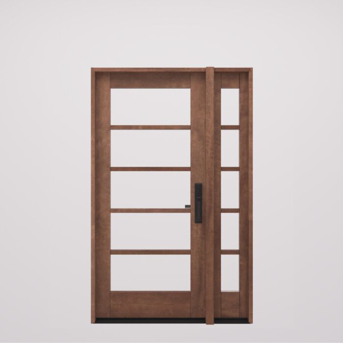 G105 | 80"  | Mahogany Wood SDL Full Lite,5 Lite 1-3/4" Exterior Door with One Sidelite - DIY RTA Kit