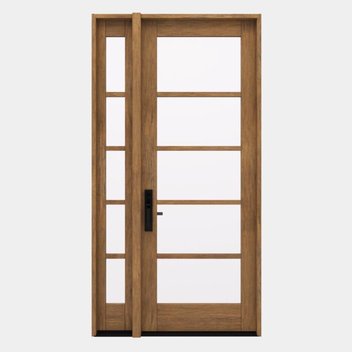 G105 | 96"  | Mahogany Wood SDL Full Lite,5 Lite 1-3/4" Exterior Door with One Sidelite - DIY RTA Kit