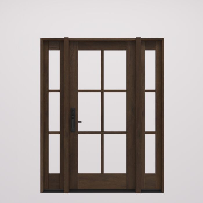 G106 | 80"  | Mahogany Wood SDL Full Lite,6 Lite 1-3/4" Exterior Door with Two Sidelites - DIY RTA Kit