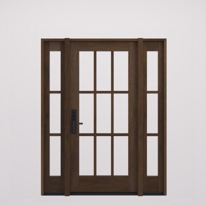 G109 | 80"  | Mahogany Wood SDL Full Lite,9 Lite 1-3/4" Exterior Door with Two Sidelites - DIY RTA Kit