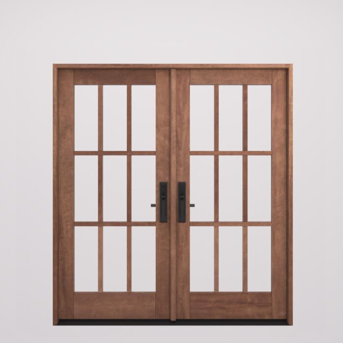 G109 | 80"  | Mahogany Wood SDL Full Lite,9 Lite 1-3/4" Exterior Double Door - DIY RTA Kit